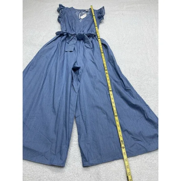 Anthropologie Hutch Jumpsuit Blue Journi Wide Leg Retro Coastal Boho Medium NWT